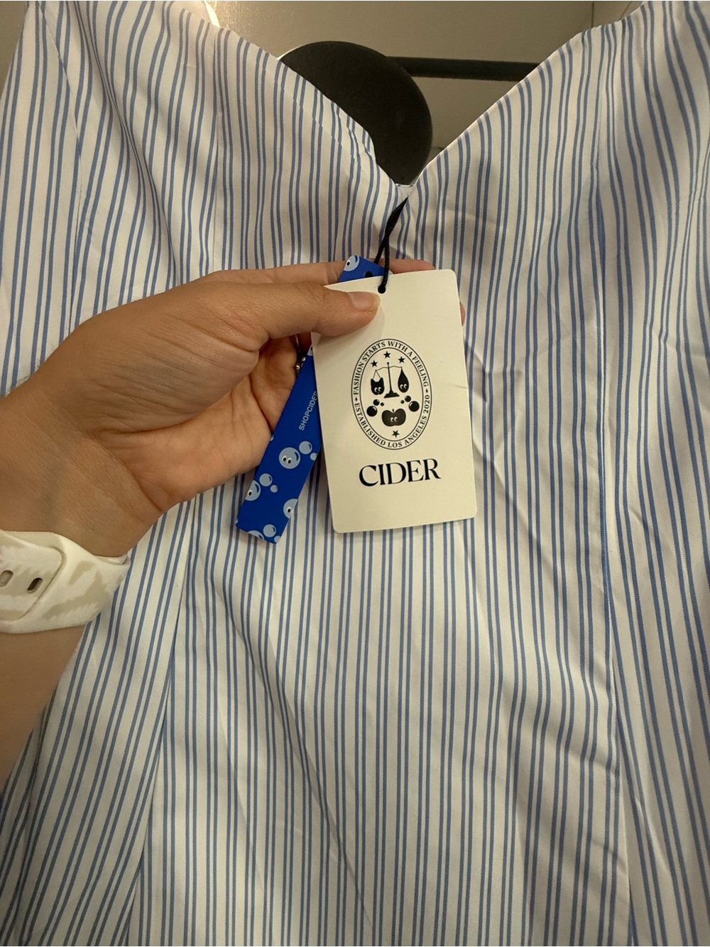 Cider Light Blue & White Striped Midi Fit-and-Flare Dress - Picture 12 of 12